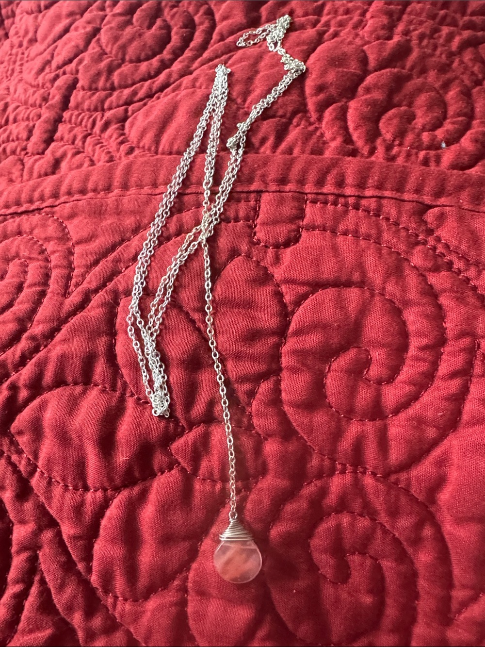 Silver Pink Teardrop Pendant Necklace - Unbranded